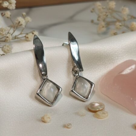 Silver Square Drop Earrings