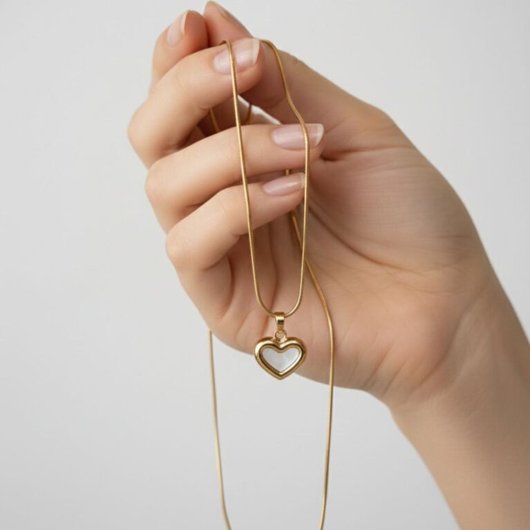 Golden Frame White Heart Pendant