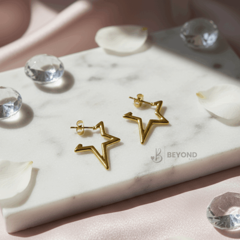 Zigzag/Star Gold Stud Earrings
