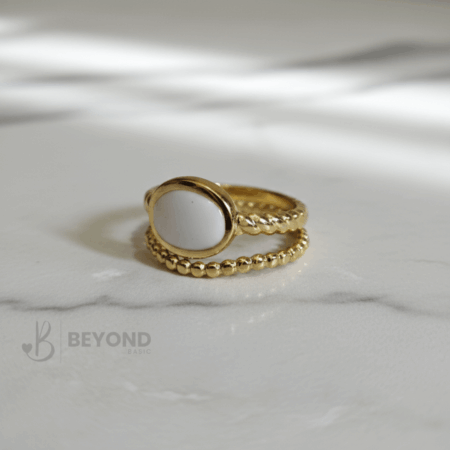White Enamel Oval Gold Ring