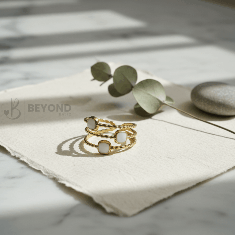 White Enamel Multi-Band Gold Ring