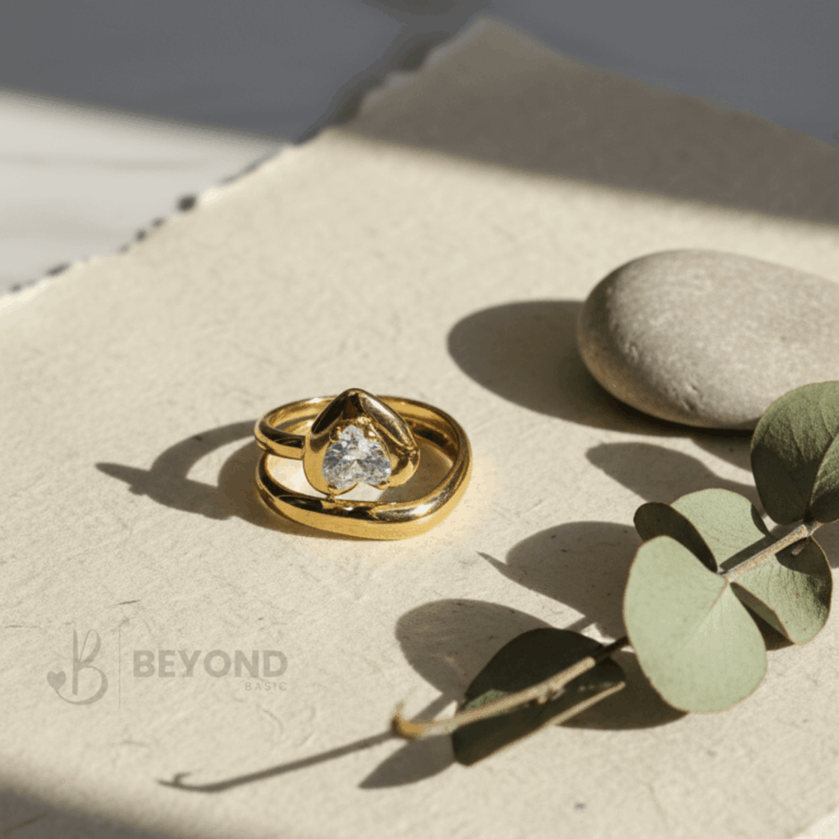 Heart Crystal Gold Ring