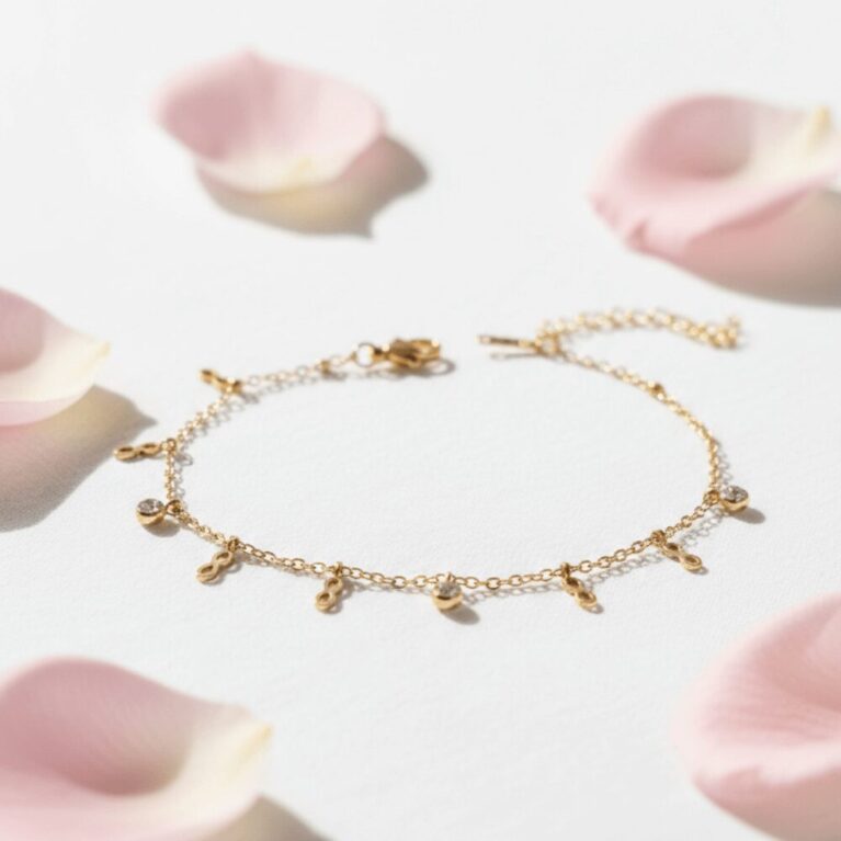 Minimal Infinity Charm Bracelet with Crystal Drops