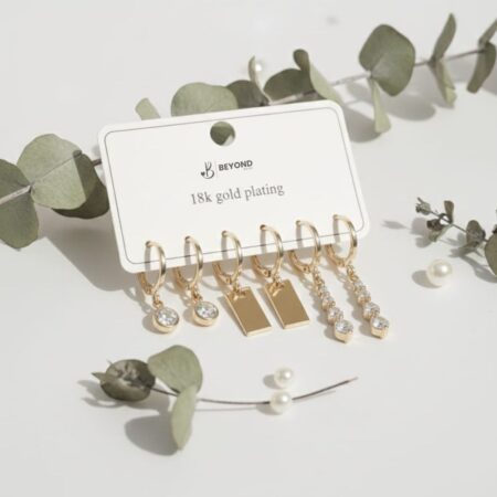 18K Gold Plated Minimal Charm Hoop Earrings Set (Pack of 3 Pairs)