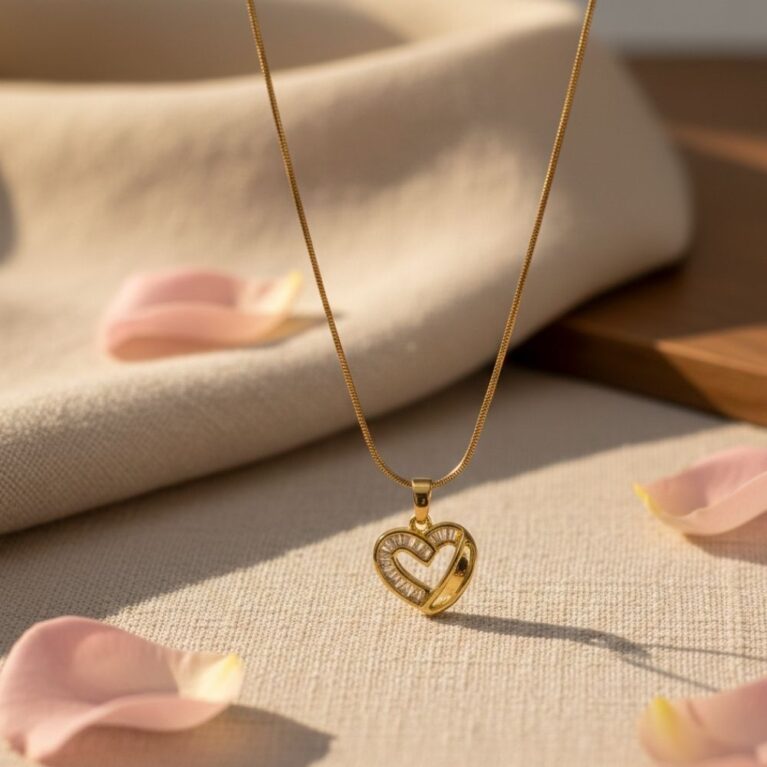Elegant Double Heart Crystal Pendant Necklace with Gold Finish