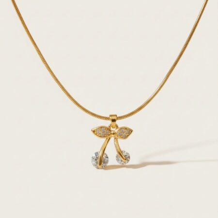 Elegant Bow Crystal Drop Pendant Necklace with Gold Finish
