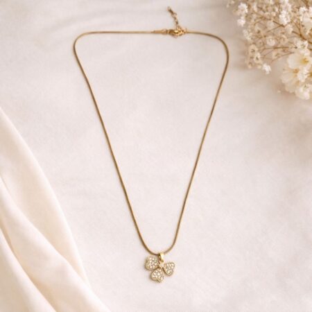 Sparkling Clover Crystal Pendant Necklace with Gold Finish