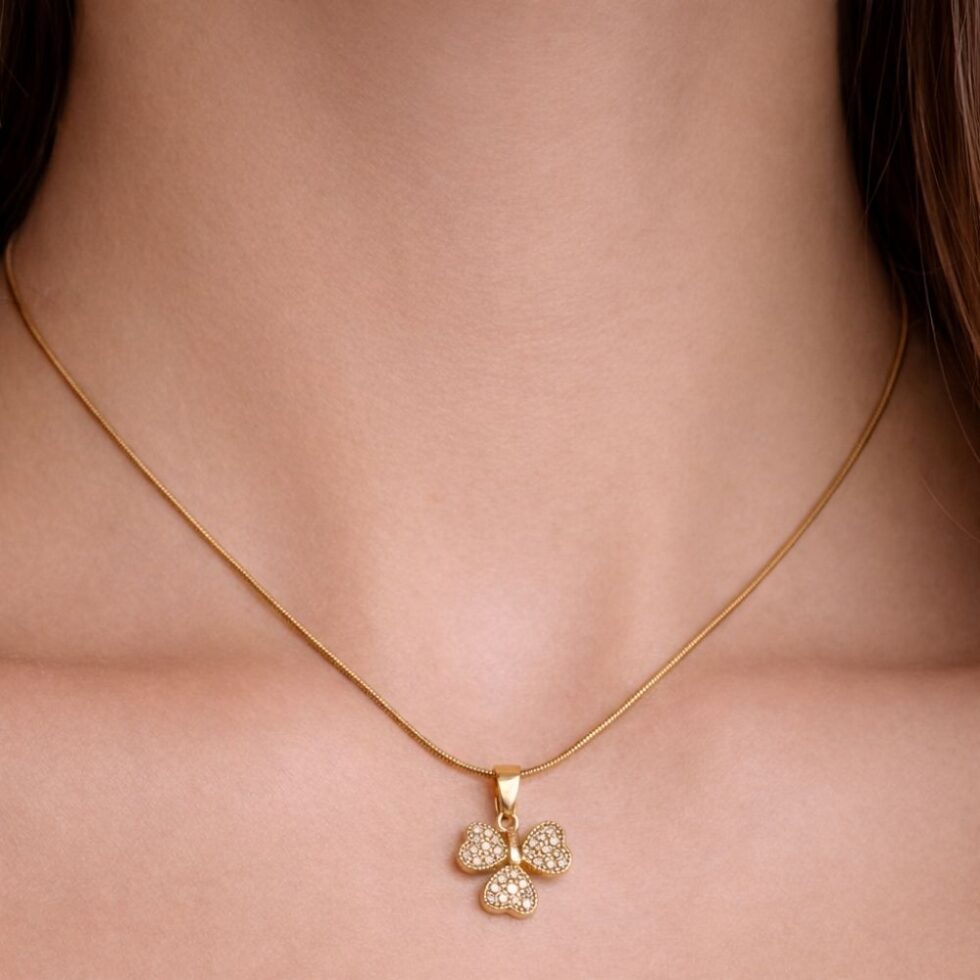 Sparkling Clover Crystal Pendant Necklace with Gold Finish