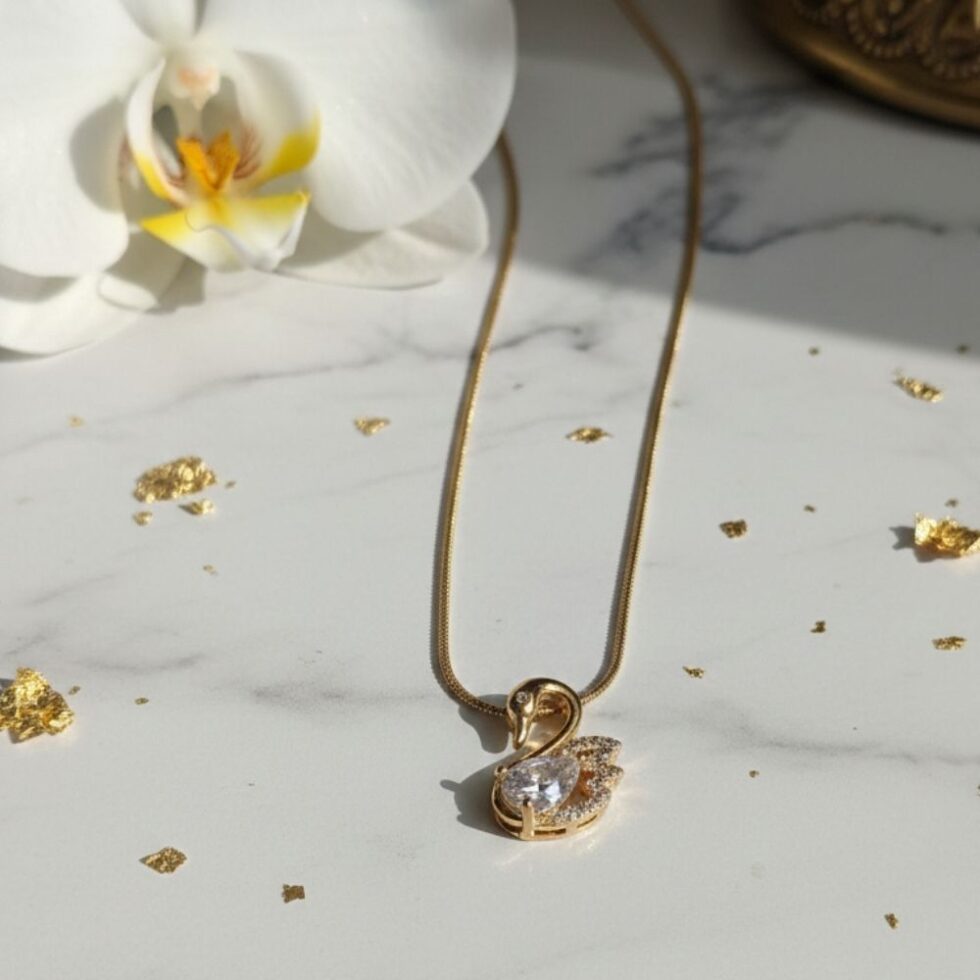 Elegant Swan Crystal Pendant Necklace with Gold Finish