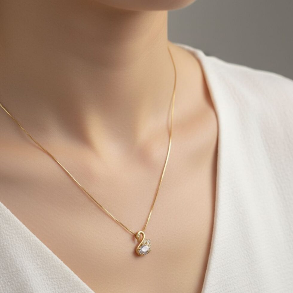 Elegant Swan Crystal Pendant Necklace with Gold Finish