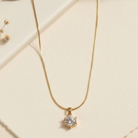 Sparkling Geometric Star Crystal Pendant Necklace with Gold Finish