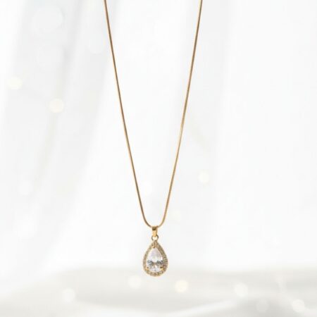 Minimal Teardrop Crystal Pendant Necklace with Gold Finish