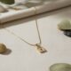 Minimal Lock Charm Pendant Necklace with Mother of Pearl Inlay – Gold Finish